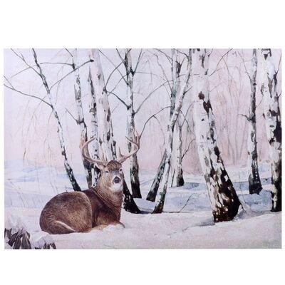 Quadro con neve e renna seduta nel bosco 70x50cm  38364