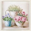 Quadretto shabby 35,5x35,5 con vaso di fiori rosa e piantine con cornice 39851 COLORI E LUCI