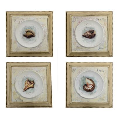 Set 4 quadretti mare con piatto in rilievo 36,5x36,5 bordo decorato 37340 COLORI E LUCI