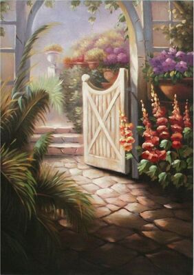 Quadro con cortile e cancelletto 50x70 532687 COLORI E LUCI