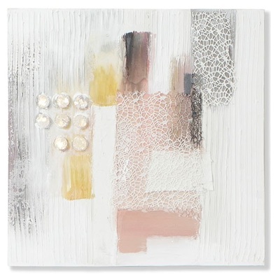 Quadro grigi tortora moderni effetto materico accenti gialli e pesca A 60x60cm 41144 COLORI E LUCI