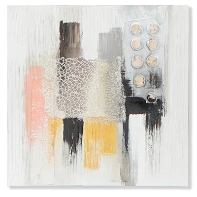 Quadro grigi tortora moderni effetto materico accenti gialli e pesca B 60x60cm 41145 COLORI E LUCI