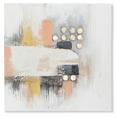 Quadro grigi tortora moderni effetto materico accenti gialli e pesca C 60x60cm 41146 COLORI E LUCI