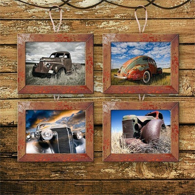 Quadro stampa grande sfondo legno 100x100 foto macchine d&rsquo;epoca 43561 COLORI E LUCI