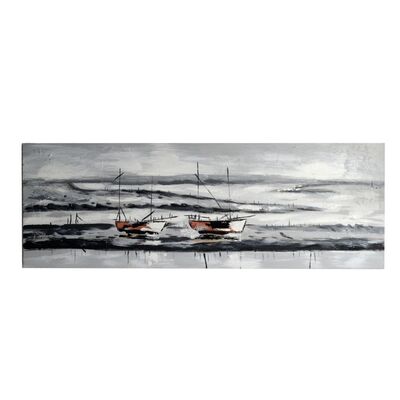 Quadro grigio con barche e mare d&rsquo;inverno 120x40 37278 COLORI E LUCI