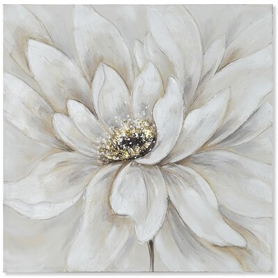 Quadro grande 80x80 fiore mille petali toni grigio tortora pistilli decor  43039