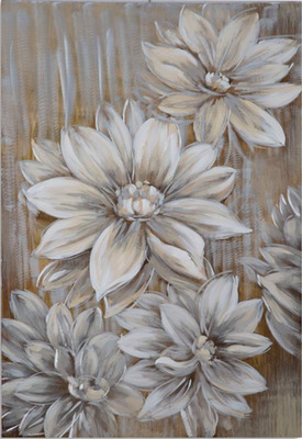 Quadro fiori bianchi sfondo tortora effetto metallo 70x100cm 36002 COLORI E LUCI