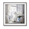 Quadro gatto bianco alla finestra 62x62cm  45726
