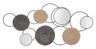 Quadro in metallo e rattan composizione di cerchi con specchi 106,5x52  40953