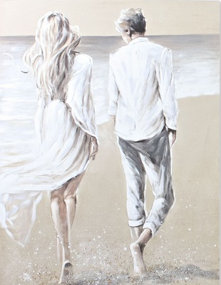 Quadro innamorati al mare che passeggiano sulla spiaggia 90x120 40361 COLORI E LUCI