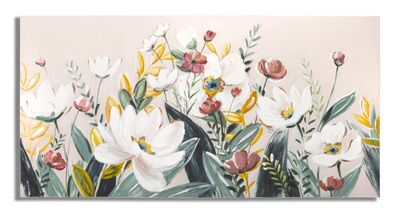 Quadro lungo orizzontale piante verdi e fiori bianchi e rossi 120x60  41006