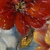 Particolare Quadro materico fiori rossi e bianchi 100x100 texture gel