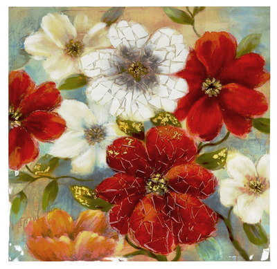 Quadro materico fiori rossi e bianchi 100x100 texture gel 36947 COLORI E LUCI
