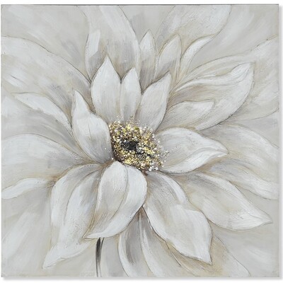 Quadro 80x80 materico fiori bianchi su tonalit&agrave; grigio tortora  43040