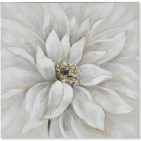 Quadro 80x80 materico fiori bianchi su tonalit&agrave; grigio tortora  43040