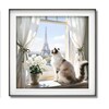 Quadro micio alla finestra con vista su Parigi 62x62 con cornice  45727