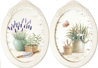 Set 2 quadri ovali lavanda erbe 38x54 shabby 37359 COLORI E LUCI