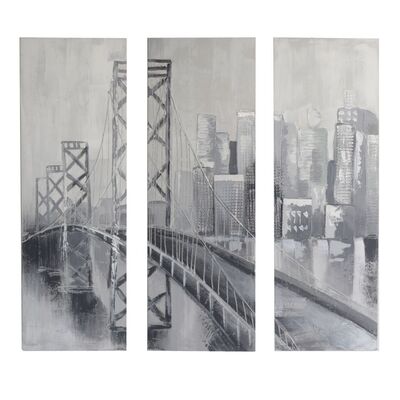 Trittico 3 quadri grigio argento 120x120 ponte citt&agrave; dettagli materici 33746 COLORI E LUCI