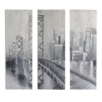 Trittico 3 quadri grigio argento 120x120 ponte citt&agrave; dettagli materici 33746 COLORI E LUCI