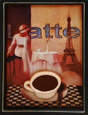 Quadro vintage tazzina scritta Latte cornice nera 40x60cm 39989 COLORI E LUCI