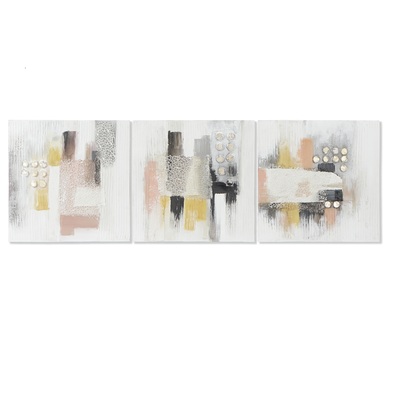 Set 3 quadri grigi tortora moderni effetto materico accenti gialli e pesca 60x60cm 41147