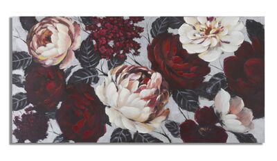 Quadro con foglie scure e fiori rossi porpora 150x76cm  40344