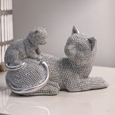 Soprammobile gatto con cucciolo brilli argento 19x9x13  42900