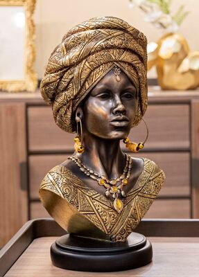 Statua etnica viso di donna africana con turbante mod. C 21x16x38  41765