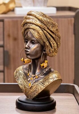 Statua etnica viso di donna africana con turbante mod. D 15x12x28  41766