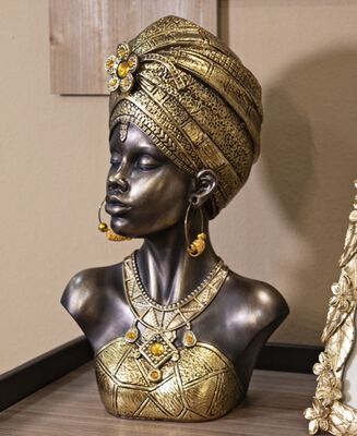 Statua etnica viso di donna africana con turbante mod. A 23,5X17,5X39,5  41763