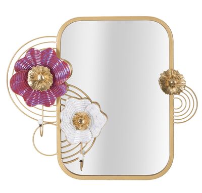 Specchio da muro con appendini e decoro fiori 75x64,1  41602