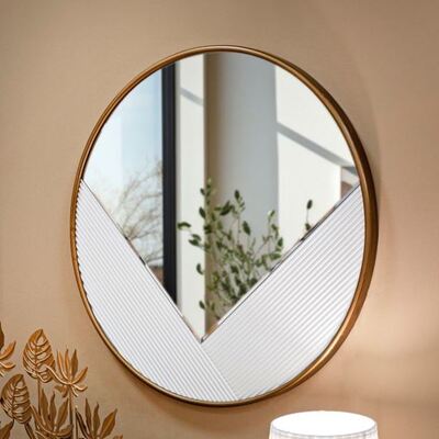 Specchio parete moderno design rotondo decoro a V bordo oro 80cm (73x64)  41556