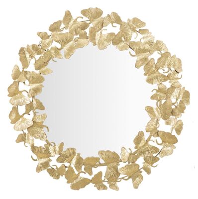 Specchio artistico rotondo con foglie dorate diametro 87cm  41611