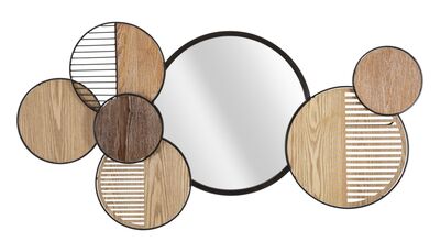 Specchio rotondo da muro decorato da cerchi in legno 123,2x63,5  41858