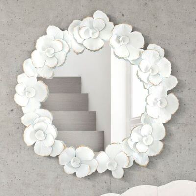 Specchio decorativo soggiorno bianco fiori sfumati oro 82cm  41620