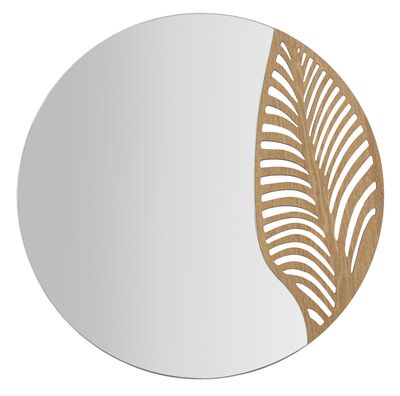Specchio da muro rotondo decorato da foglia in legno 60cm  41861