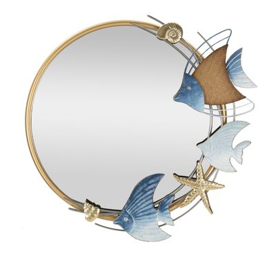 Specchio da parete decorativo moderno pesci conchiglie stelle marine 68x67cm  42571