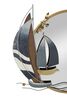 Immagine aggiuntiva di Specchio rotondo decorativo ingresso con barche a vela oro blu legno 71x64  4