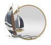 Specchio rotondo decorativo ingresso con barche a vela oro blu legno 71x64  42570
