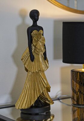 Decorazione statuetta donna abito dorato 14,5x10x33  41754