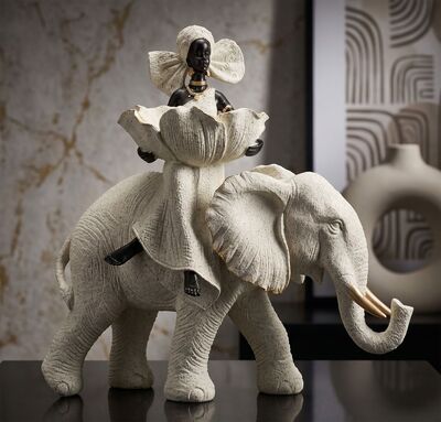 Statua soprammobile tribale donna africana con elefante 29x13x29  45456