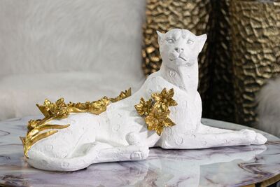 Statua decorativa leopardo soprammobile bianco oro 53x21,5x24  41761