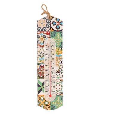 Termometro da casa in gres accenti verdi e azzurri decorato Mod.C 7×26 cm  45720