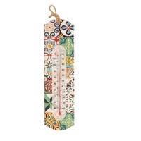 Termometro da casa in gres accenti verdi e azzurri decorato Mod.C 7×26 cm  45720