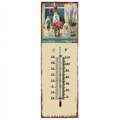 Termometro shabby con fiori lavanda e cassetto azzurro  38892