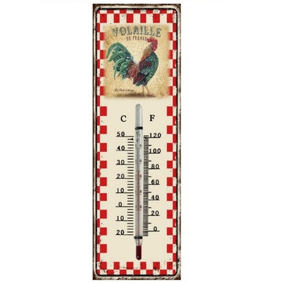 Termometro rustico parete gallo rosso e verde 8x25cm 38877 38877