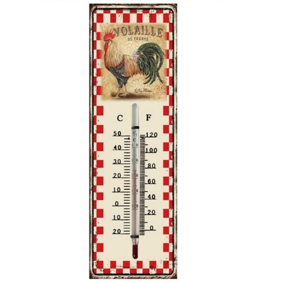 Termometro parete rustico galletto piume nere 8x25cm 38878 38878
