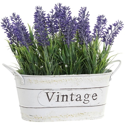 Decorazione vintage shabby vaso in metallo decoro provenzale con lavanda 39907 COLORI E LUCI