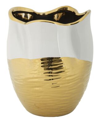 Vaso in ceramica oro e bianco smerlato 20x25 piccolo  42894