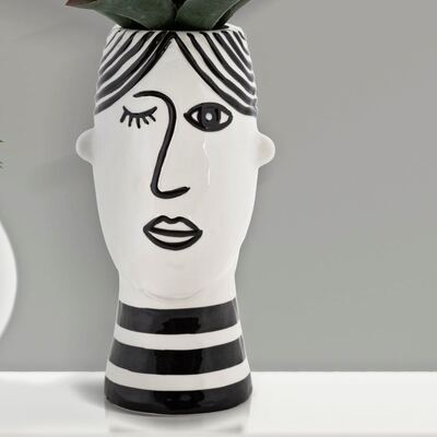 Vaso per fiori soprammobile viso donna bianco e nero 13,2x11,8x26,3  41531